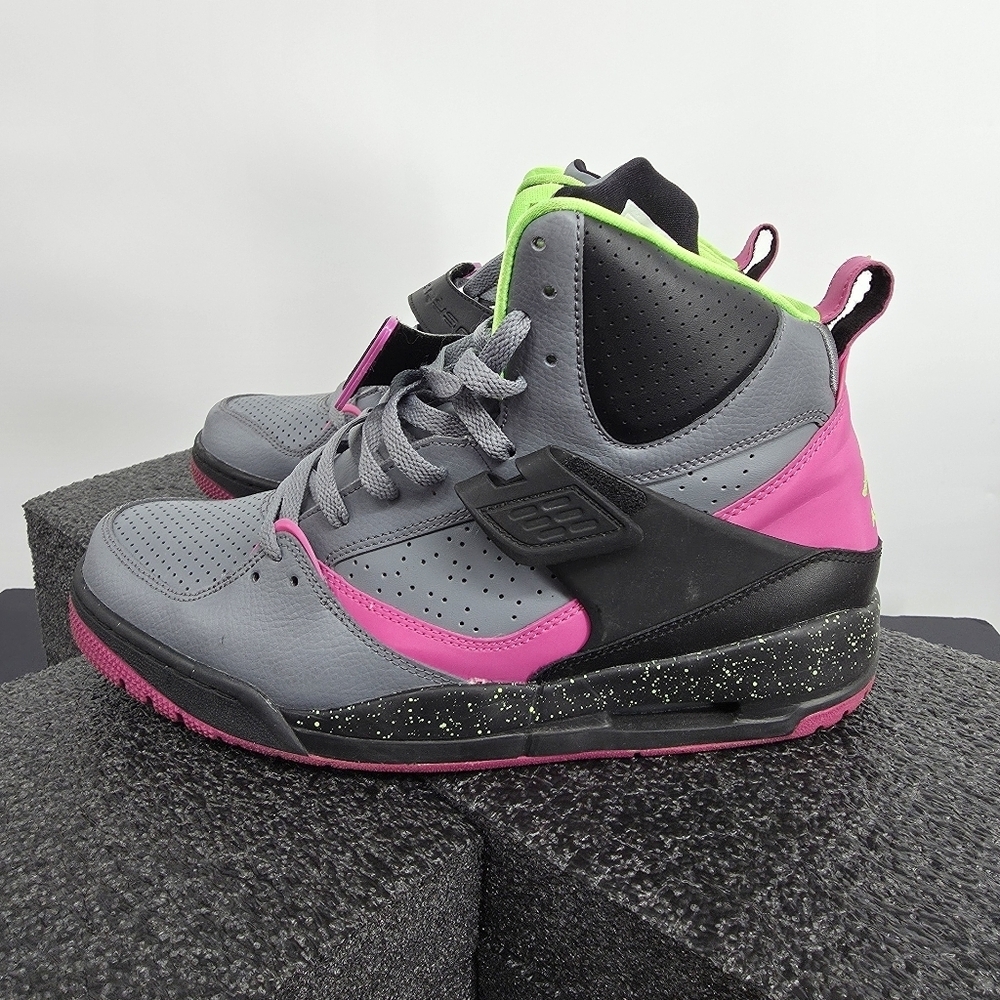 Jordan Flight Club 91 Bel Air Cool Grey Pink Neon Green 616816-037 Mens Shoe 11